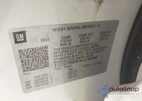 2019 Chevrolet Colorado 4Wd Work Truck z USA, uszkodzony, nr VIN 1GCGTBEN7K1136340